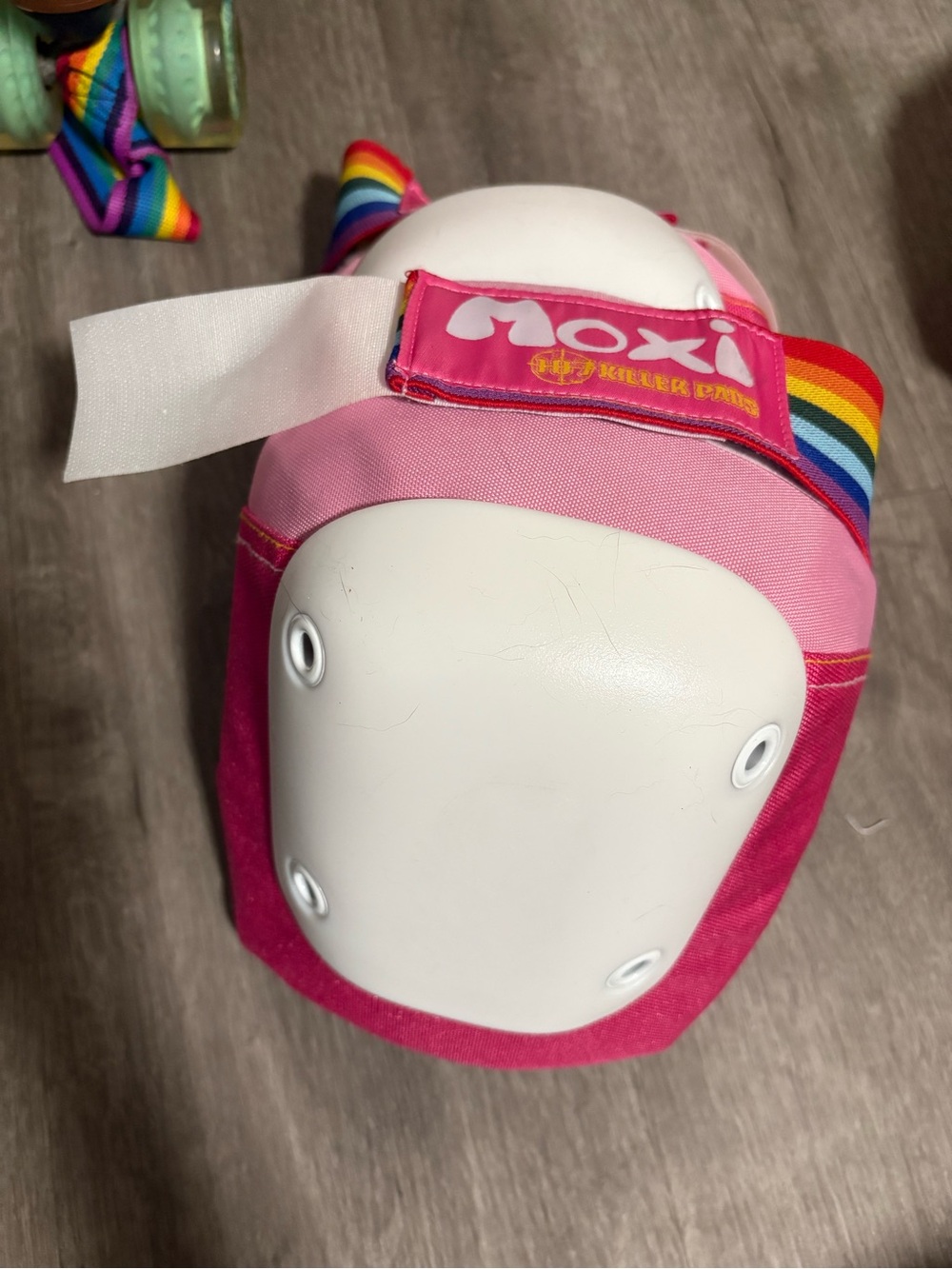 Moxi Pink Protective Knee Pad with Rainbow Straps